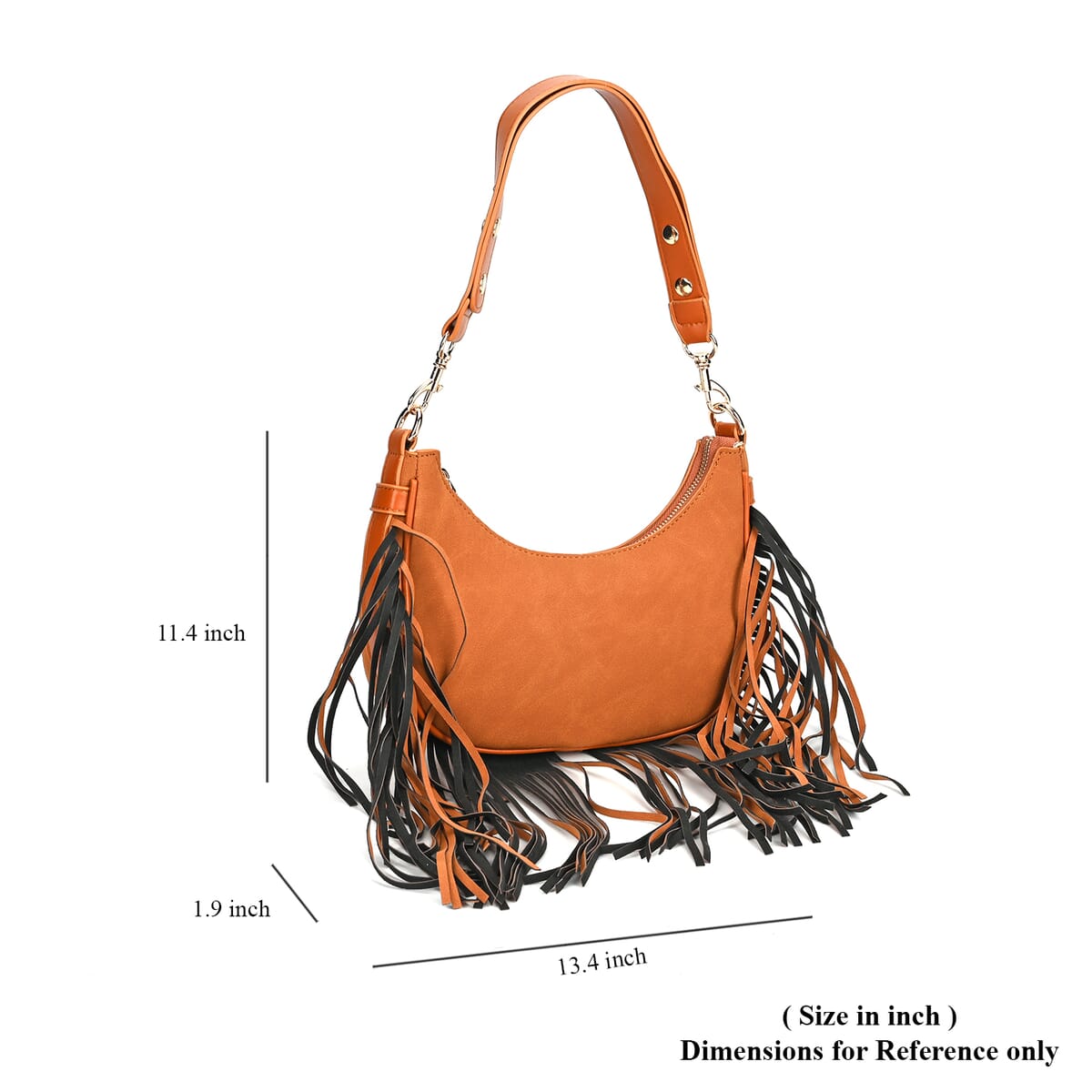 Tan Faux Leather Shoulder Bag with Tassel image number 6