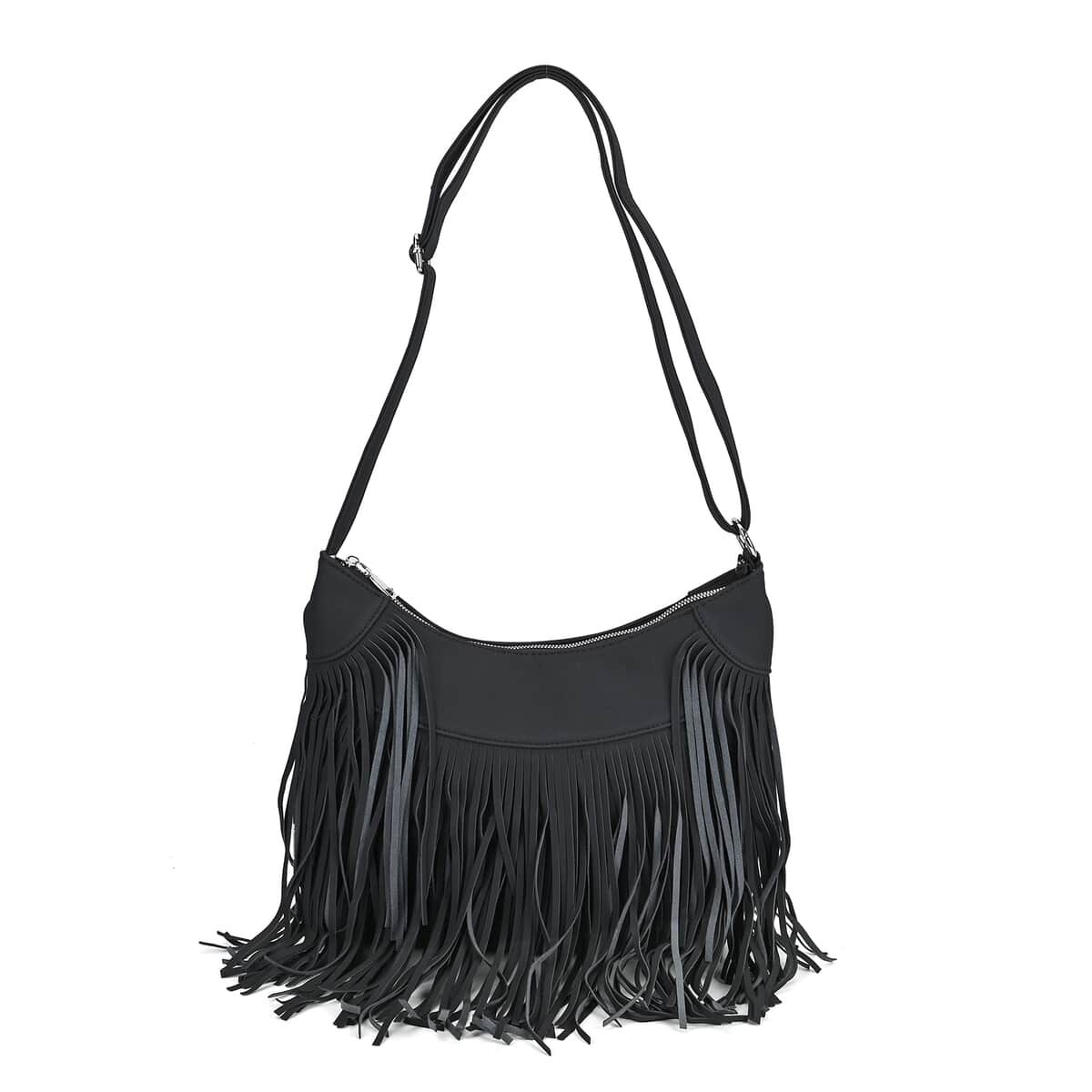 Black Faux Leather Shoulder Bag with Tassel image number 0