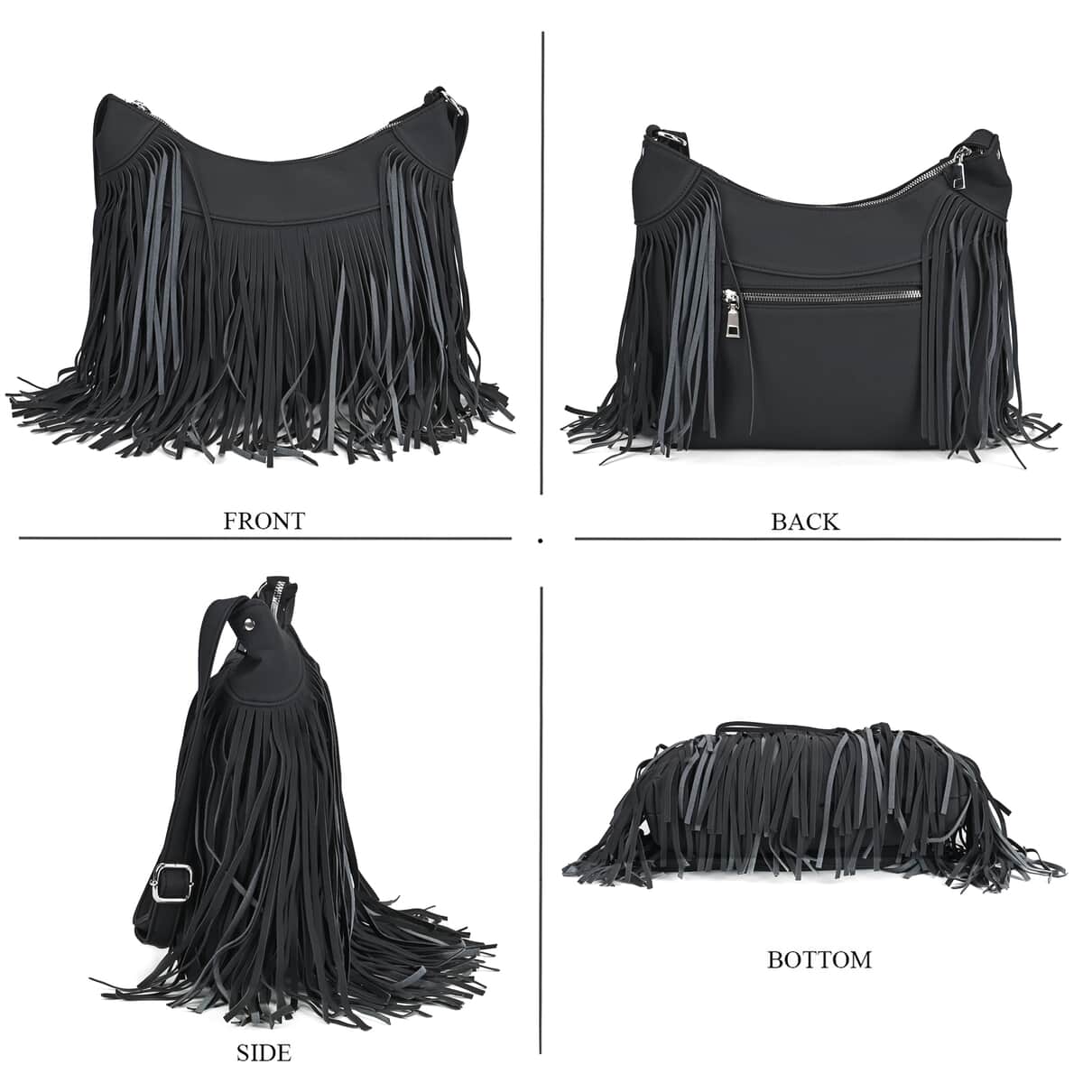 Black Faux Leather Shoulder Bag with Tassel image number 3