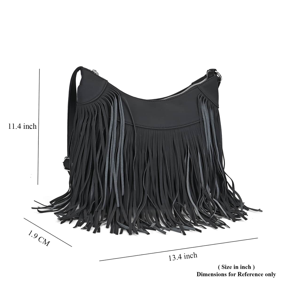 Black Faux Leather Shoulder Bag with Tassel image number 6