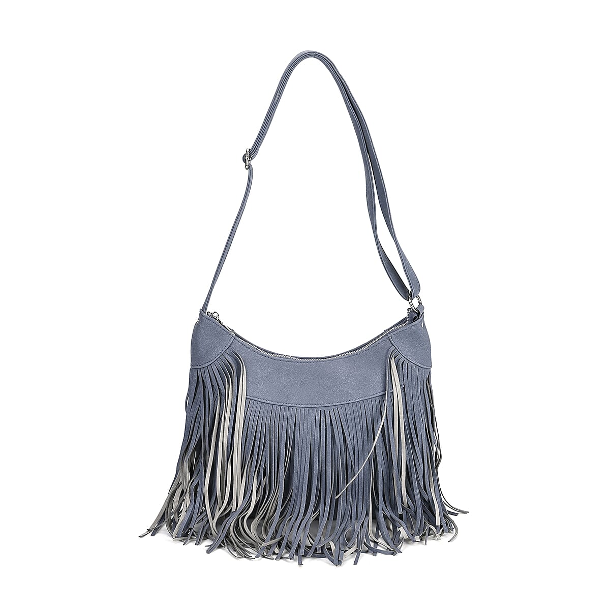 Blue Faux Leather Shoulder Bag with Tassel image number 0