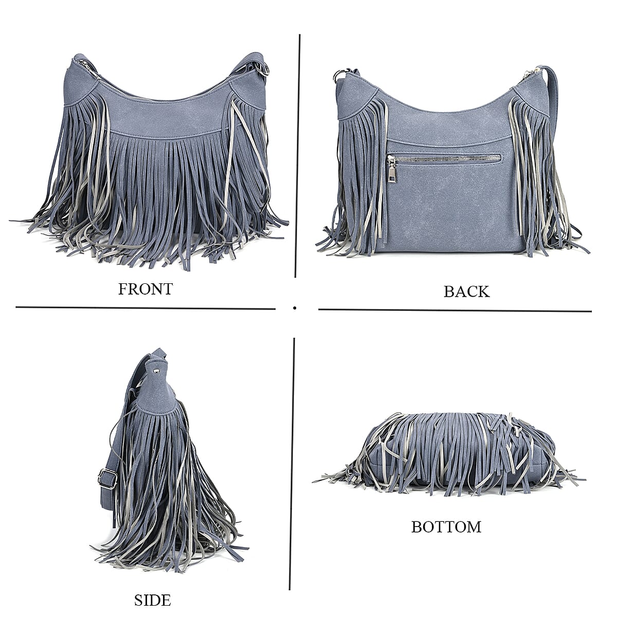 Blue Faux Leather Shoulder Bag with Tassel image number 3