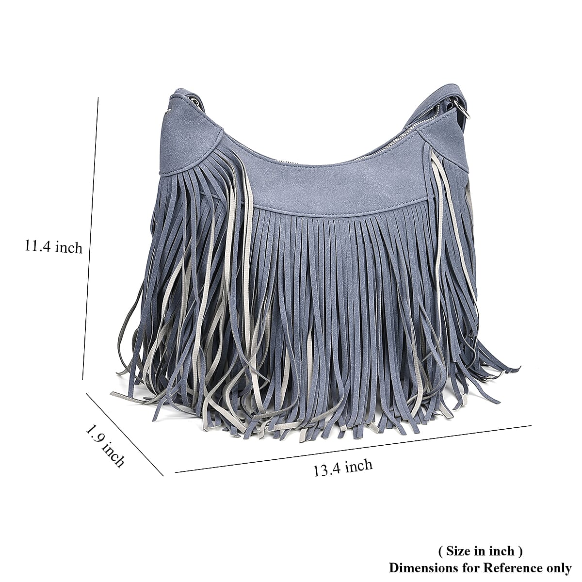 Blue Faux Leather Shoulder Bag with Tassel image number 6