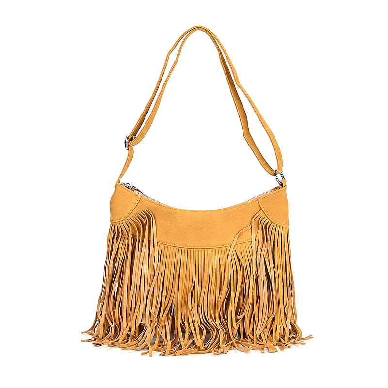 Brown Faux Leather Shoulder Bag with Tassel
