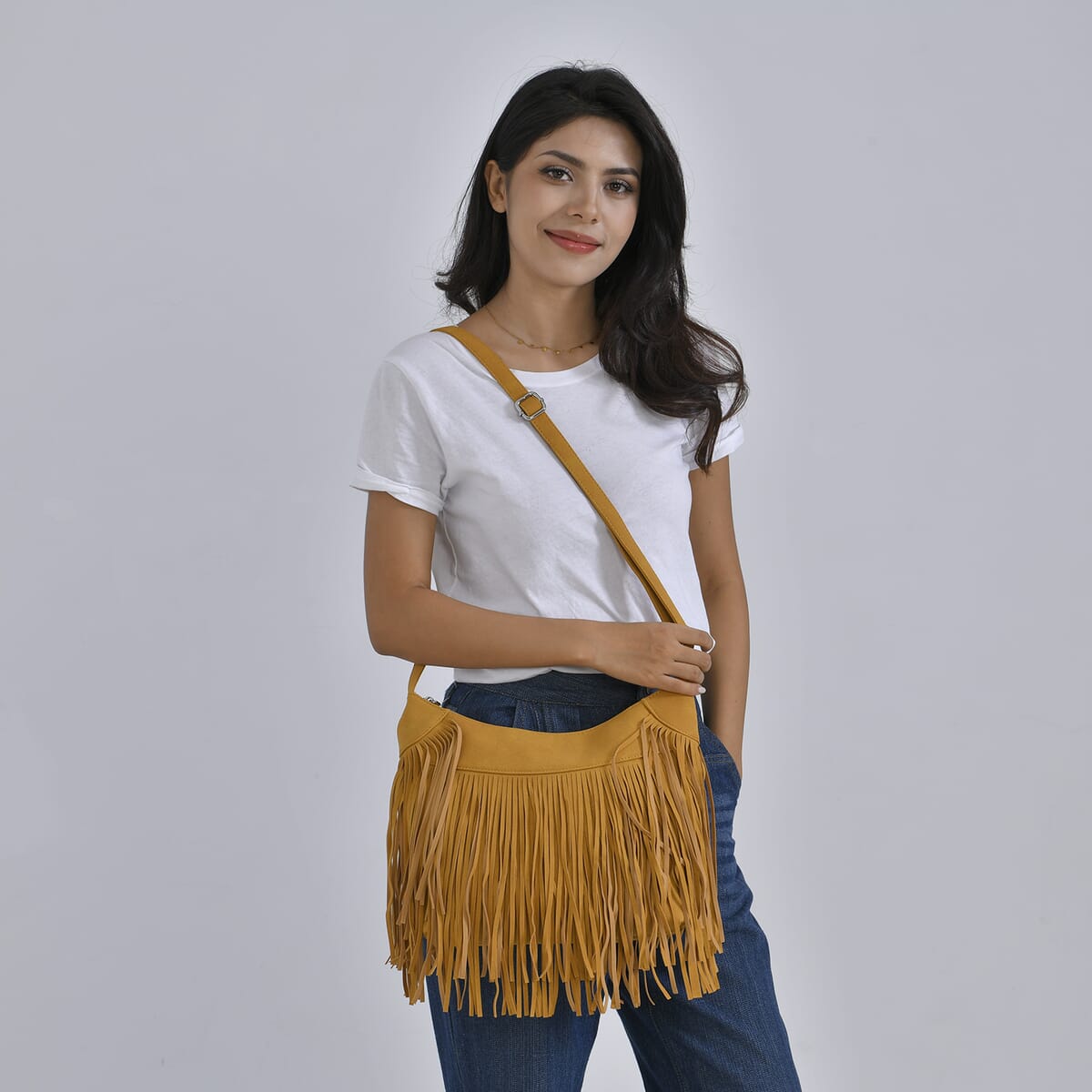 Brown Faux Leather Shoulder Bag with Tassel image number 1