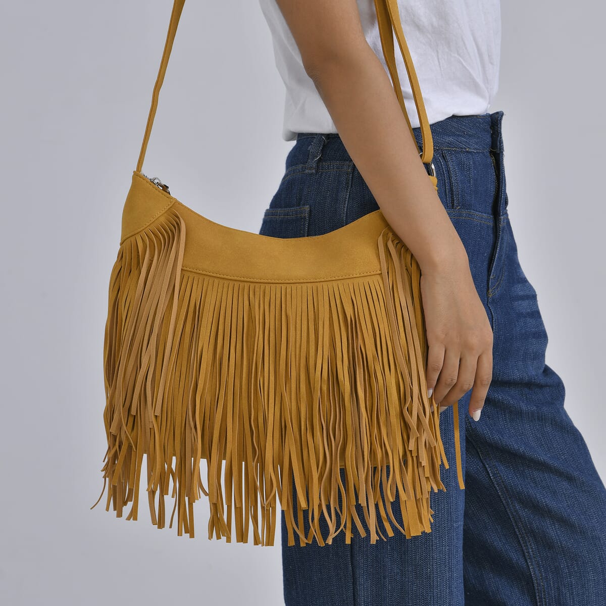 Brown Faux Leather Shoulder Bag with Tassel image number 2