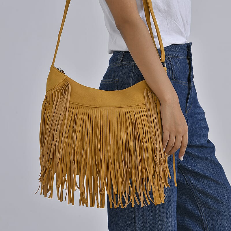 Brown Faux Leather Shoulder Bag with Tassel