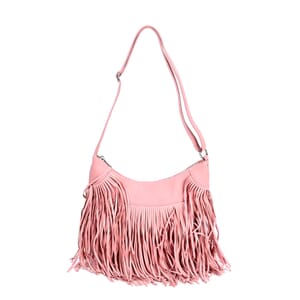 Pink Faux Leather Shoulder Bag with Tassel
