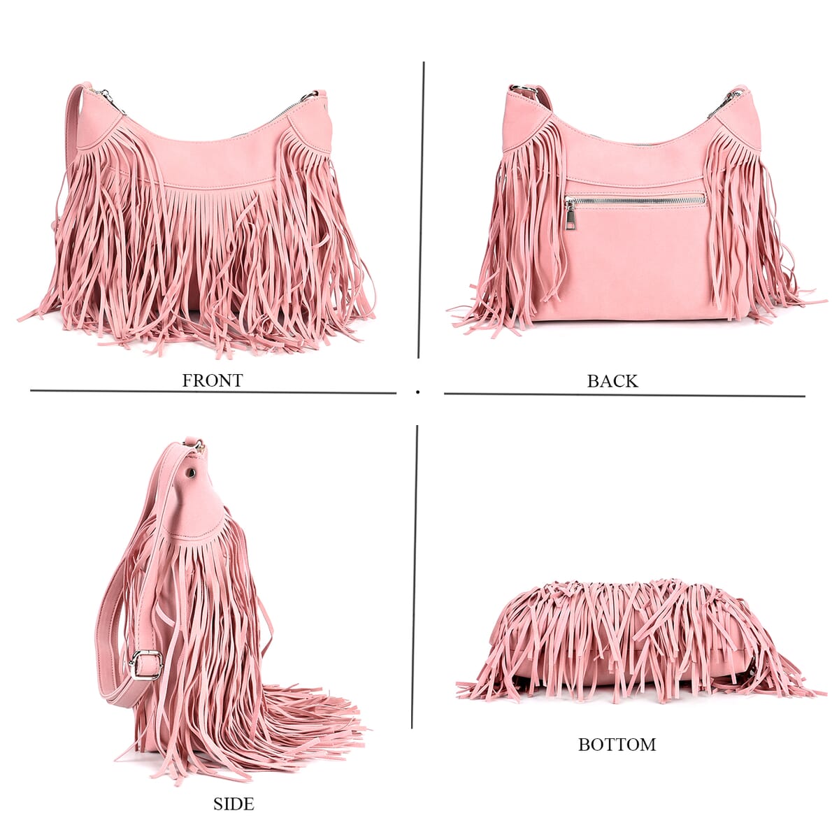 Pink Faux Leather Shoulder Bag with Tassel image number 3