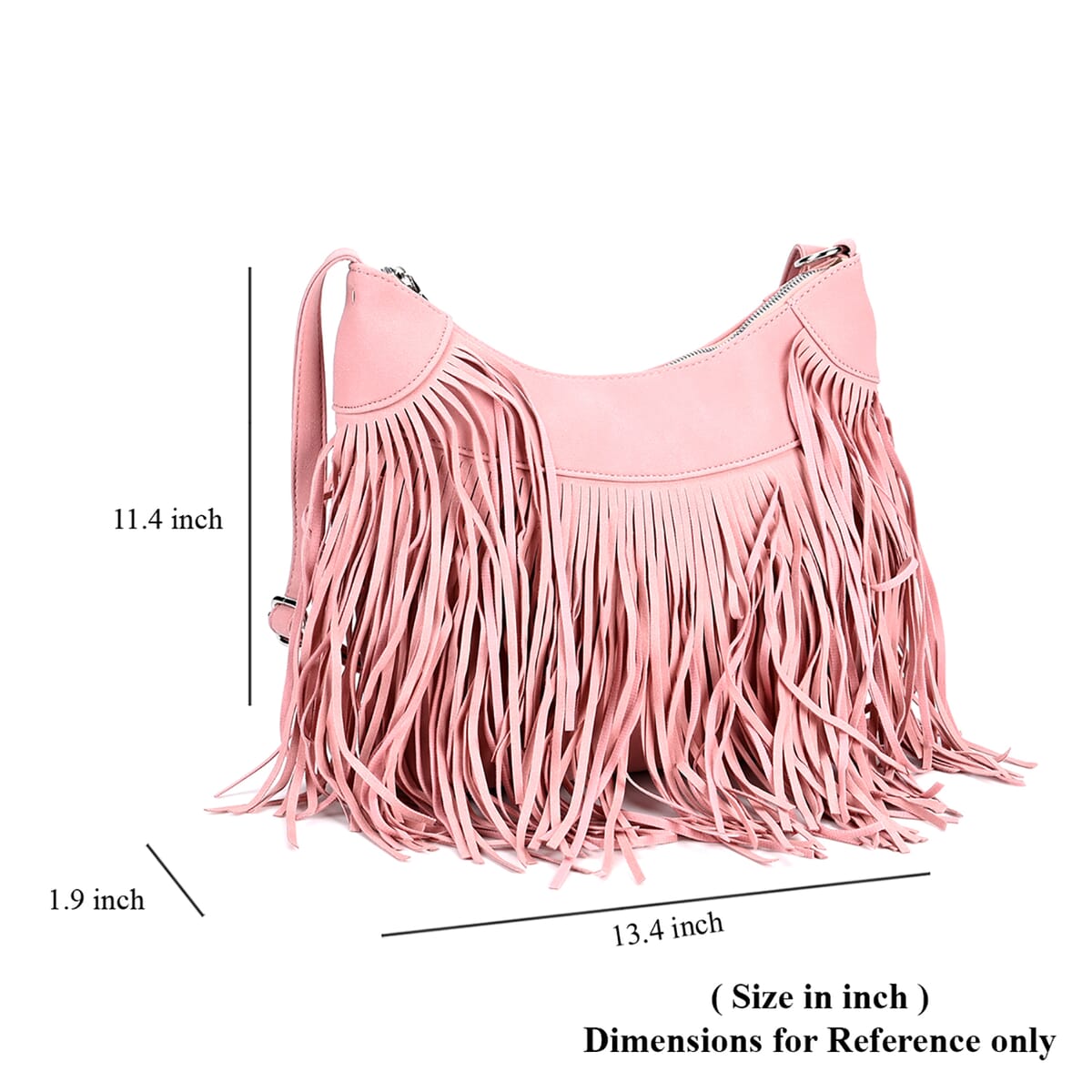 Pink Faux Leather Shoulder Bag with Tassel image number 6