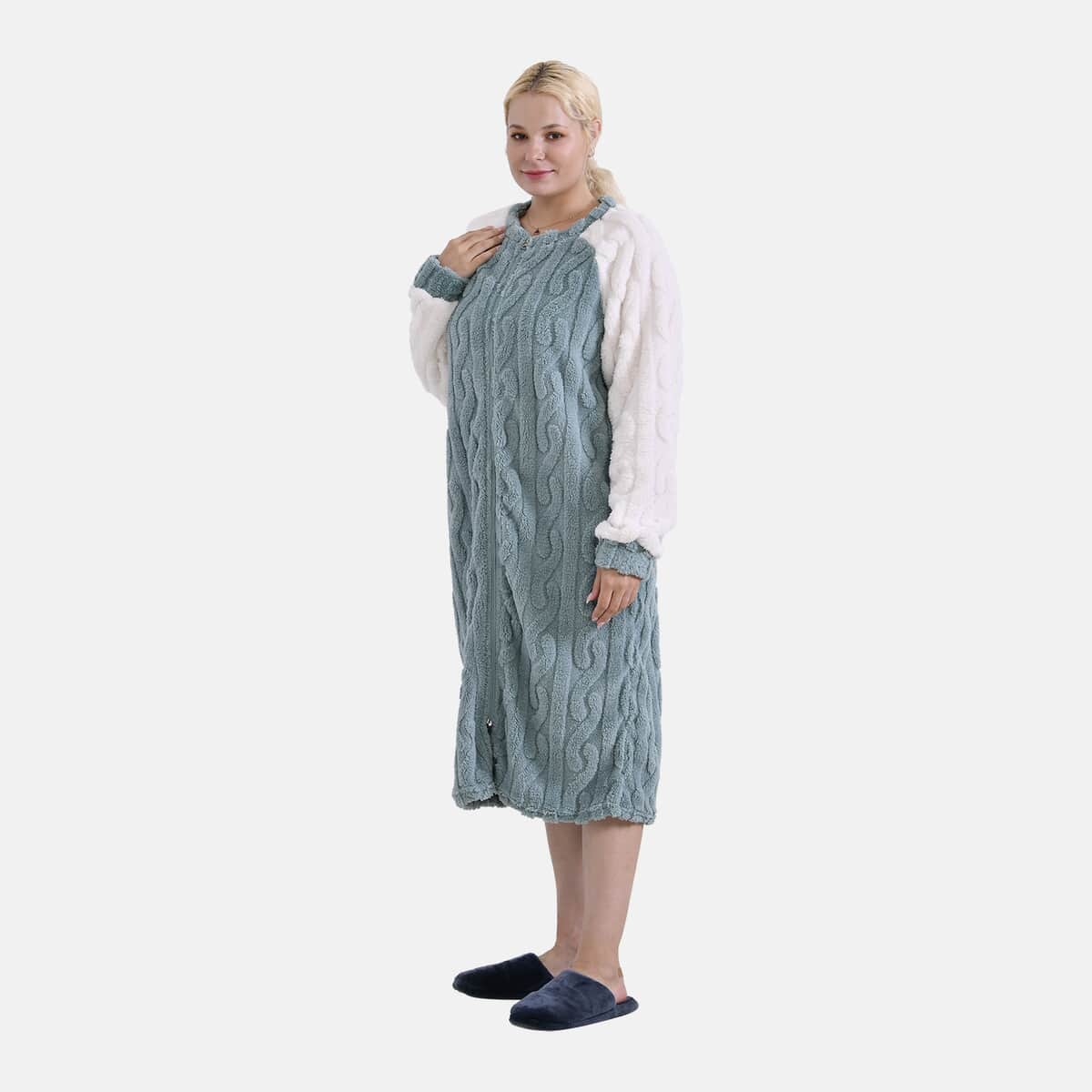 Seafoam Polyester Fluffy Embossed Zip-up House Lounger Robe  image number 0