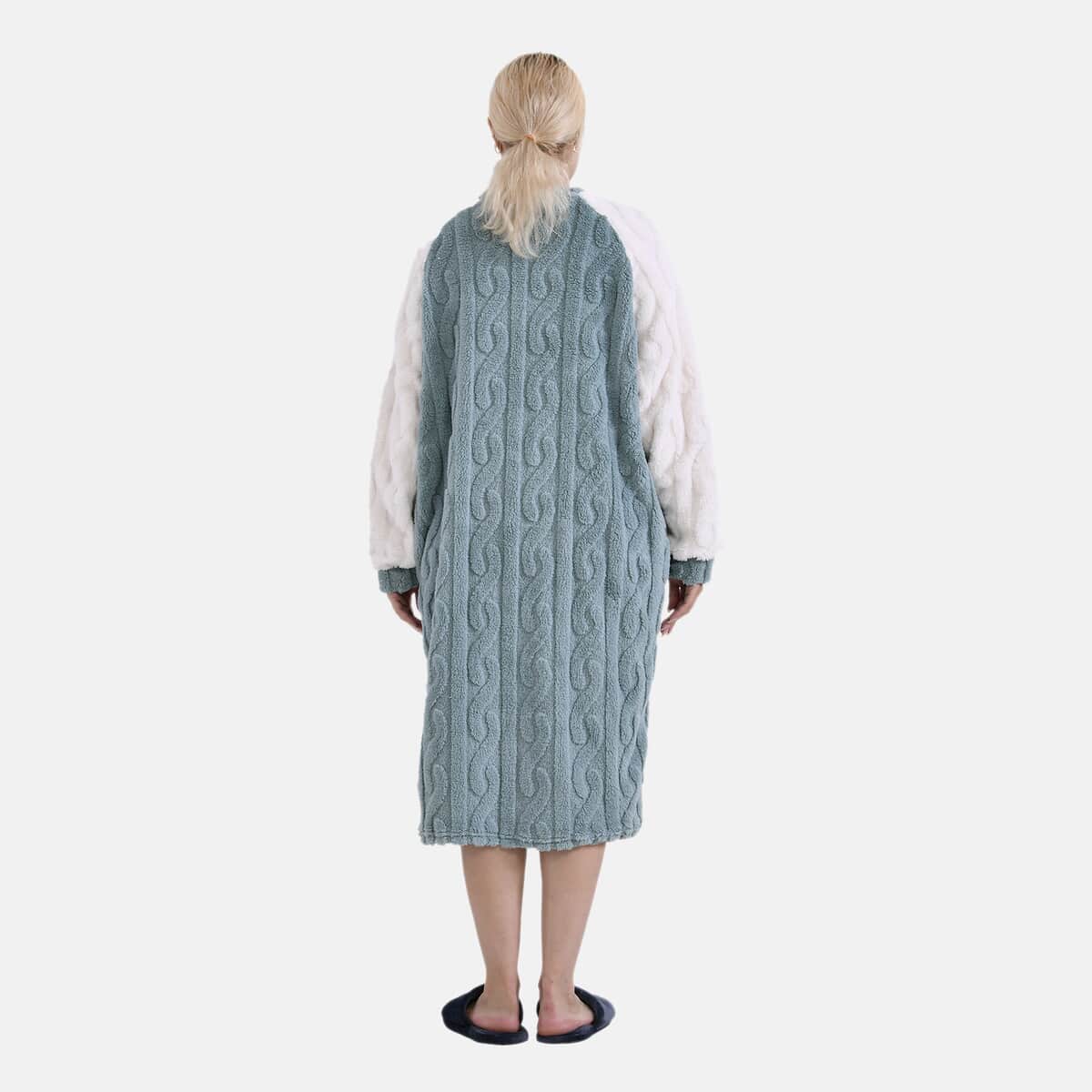 Seafoam Polyester Fluffy Embossed Zip-up House Lounger Robe  image number 1