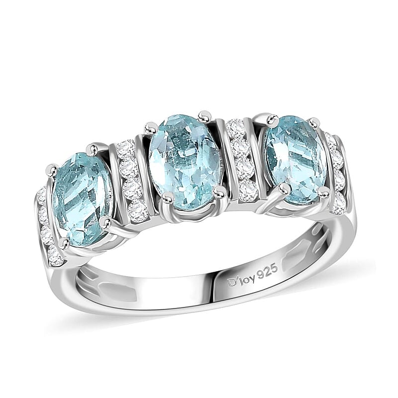 AAA Betroka Blue Apatite and Moissanite 1.70 ctw Ring in Rhodium Over Sterling Silver (Size 10.0)