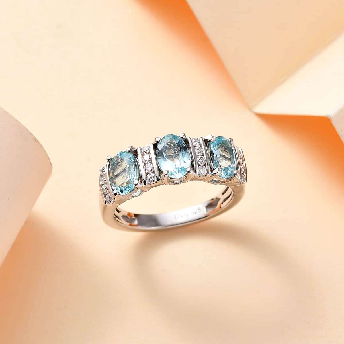 AAA Betroka Blue Apatite, Moissanite Ring in Rhodium Over Sterling Silver (Size 10.0) 1.70 ctw image number 1