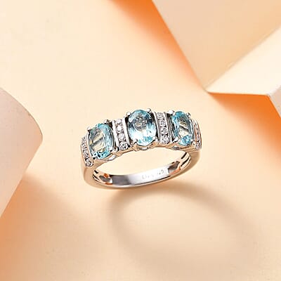 AAA Betroka Blue Apatite and Moissanite 1.70 ctw Ring in Rhodium Over Sterling Silver (Size 10.0)