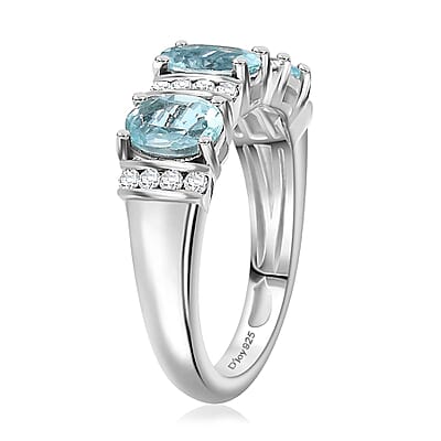 AAA Betroka Blue Apatite and Moissanite 1.70 ctw Ring in Rhodium Over Sterling Silver (Size 10.0)