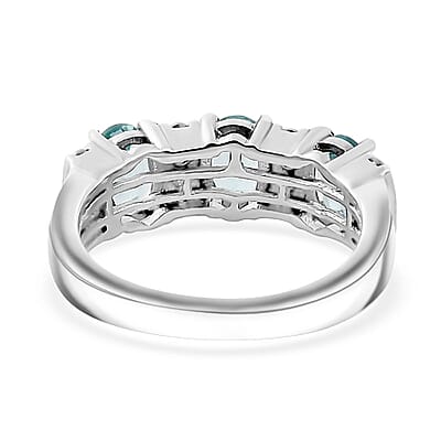 AAA Betroka Blue Apatite and Moissanite 1.70 ctw Ring in Rhodium Over Sterling Silver (Size 10.0)
