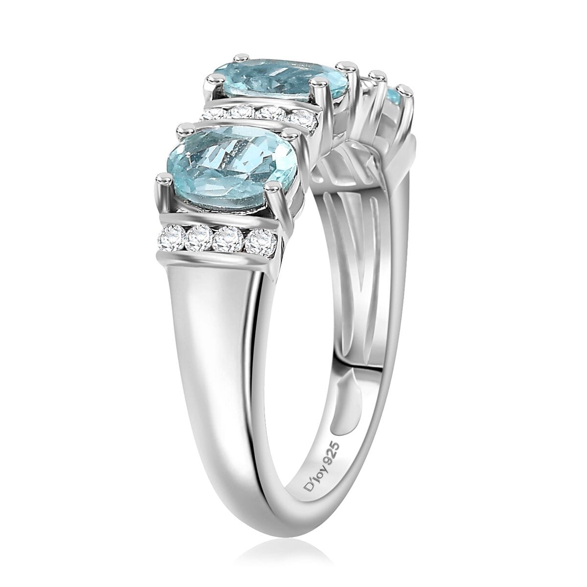 AAA Betroka Blue Apatite and Moissanite 1.70 ctw Ring in Rhodium Over Sterling Silver (Size 6.0) image number 3