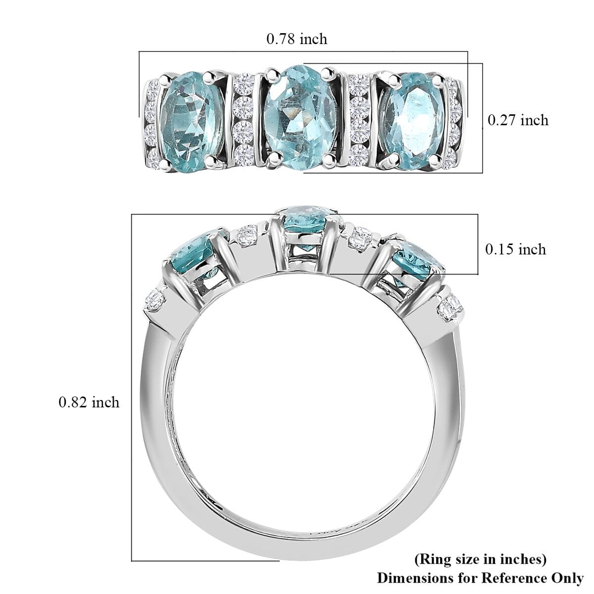 AAA Betroka Blue Apatite and Moissanite 1.70 ctw Ring in Rhodium Over Sterling Silver (Size 6.0) image number 5