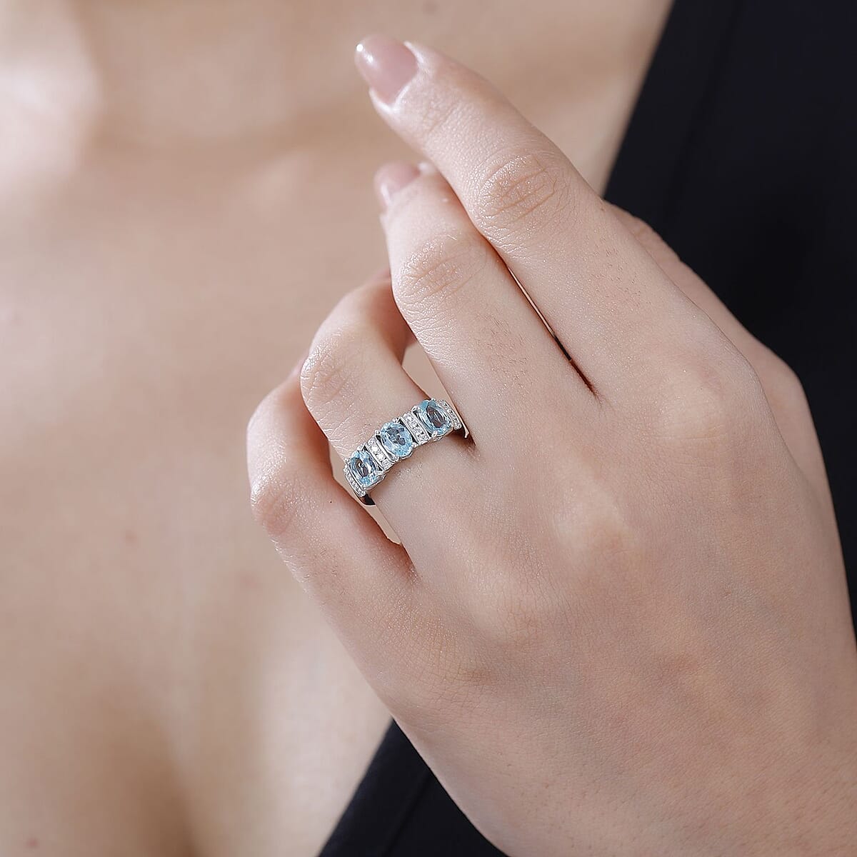 AAA Betroka Blue Apatite and Moissanite 1.70 ctw Ring in Rhodium Over Sterling Silver (Size 8.0) image number 2