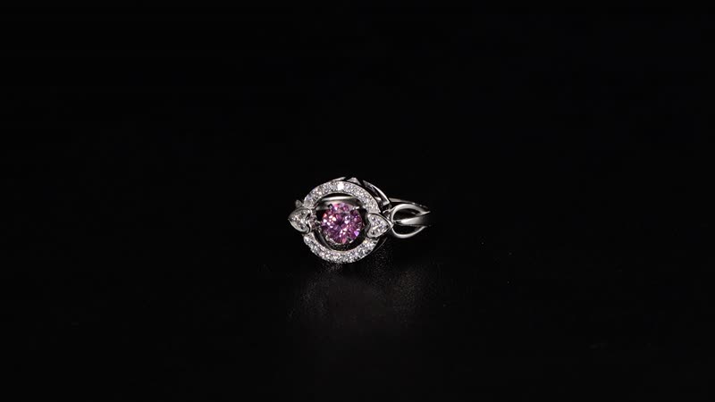 Pink Moissanite (Rnd 6mm), Moissanite Heart Dancing Ring in Rhodium Over Sterling Silver (Size 10.0) 1.10 ctw