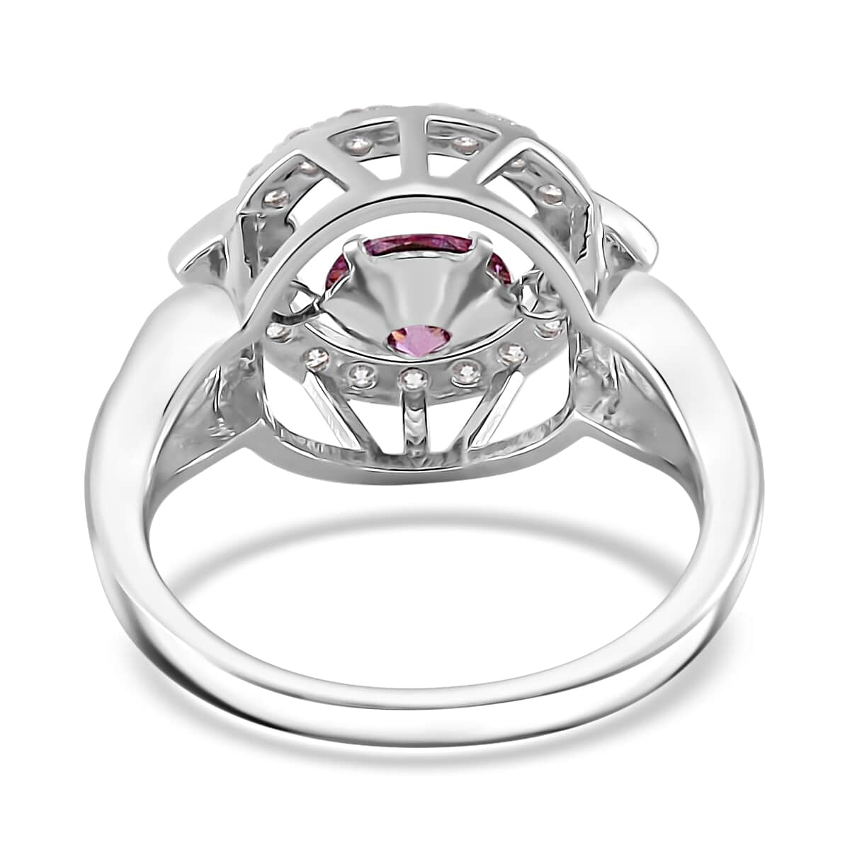 Pink Moissanite (Rnd 6mm), Moissanite Heart Dancing Ring in Rhodium Over Sterling Silver (Size 10.0) 1.10 ctw image number 4