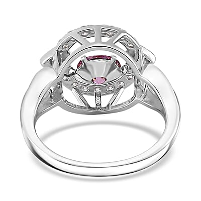 Pink and White Moissanite 1.10 ctw Heart Dancing Ring in Rhodium Over Sterling Silver (Size 10.0)