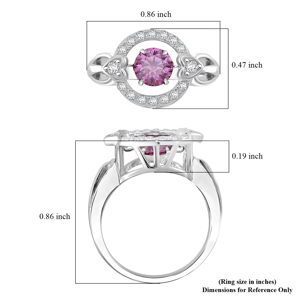 Pink Moissanite (Rnd 6mm), Moissanite Heart Dancing Ring in Rhodium Over Sterling Silver (Size 10.0) 1.10 ctw image number 5