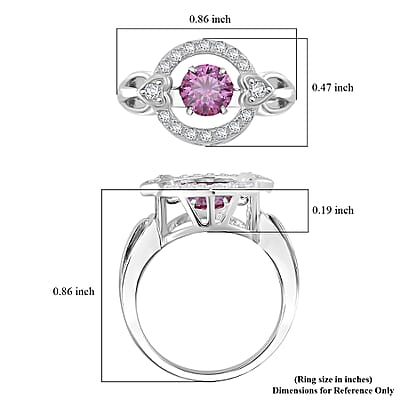 Pink and White Moissanite 1.10 ctw Heart Dancing Ring in Rhodium Over Sterling Silver (Size 10.0)