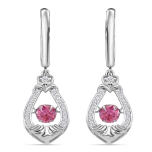 Pink and White Moissanite 1.15 ctw Heart Dancing Earrings in Rhodium Over Sterling Silver