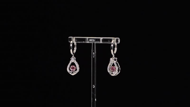 Pink and White Moissanite 1.15 ctw Heart Dancing Earrings in Rhodium Over Sterling Silver