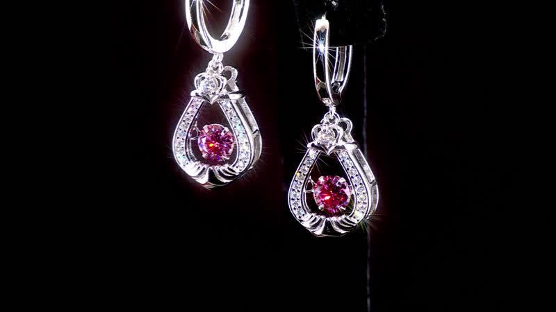 Pink and White Moissanite 1.15 ctw Heart Dancing Earrings in Rhodium Over Sterling Silver