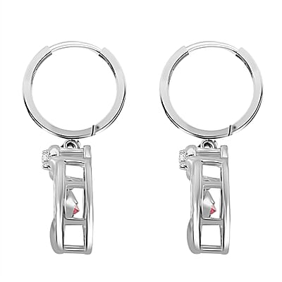 Pink and White Moissanite 1.15 ctw Heart Dancing Earrings in Rhodium Over Sterling Silver
