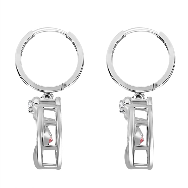 Pink and White Moissanite 1.15 ctw Heart Dancing Earrings in Rhodium Over Sterling Silver
