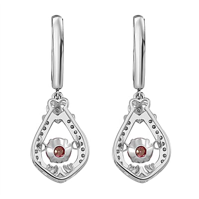 Pink and White Moissanite 1.15 ctw Heart Dancing Earrings in Rhodium Over Sterling Silver