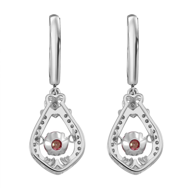 Pink and White Moissanite 1.15 ctw Heart Dancing Earrings in Rhodium Over Sterling Silver