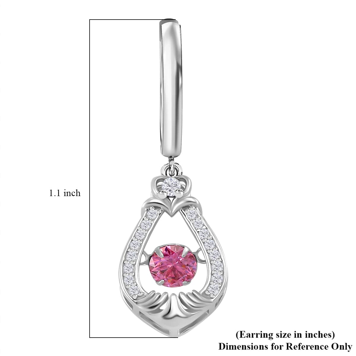 Pink and White Moissanite 1.15 ctw Heart Dancing Earrings in Rhodium Over Sterling Silver image number 5