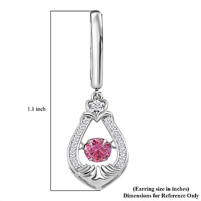 Pink and White Moissanite 1.15 ctw Heart Dancing Earrings in Rhodium Over Sterling Silver