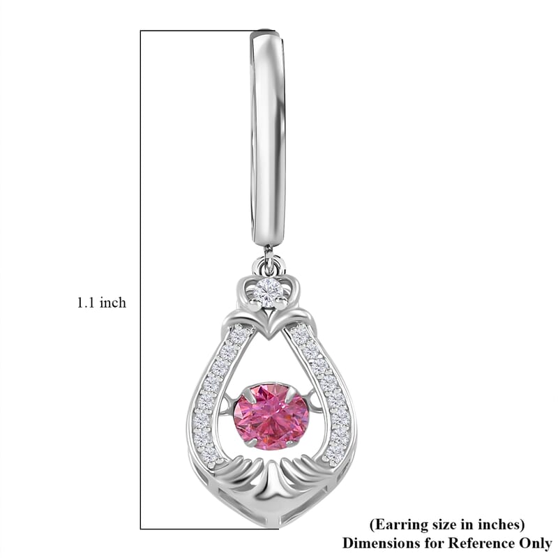 Pink and White Moissanite 1.15 ctw Heart Dancing Earrings in Rhodium Over Sterling Silver