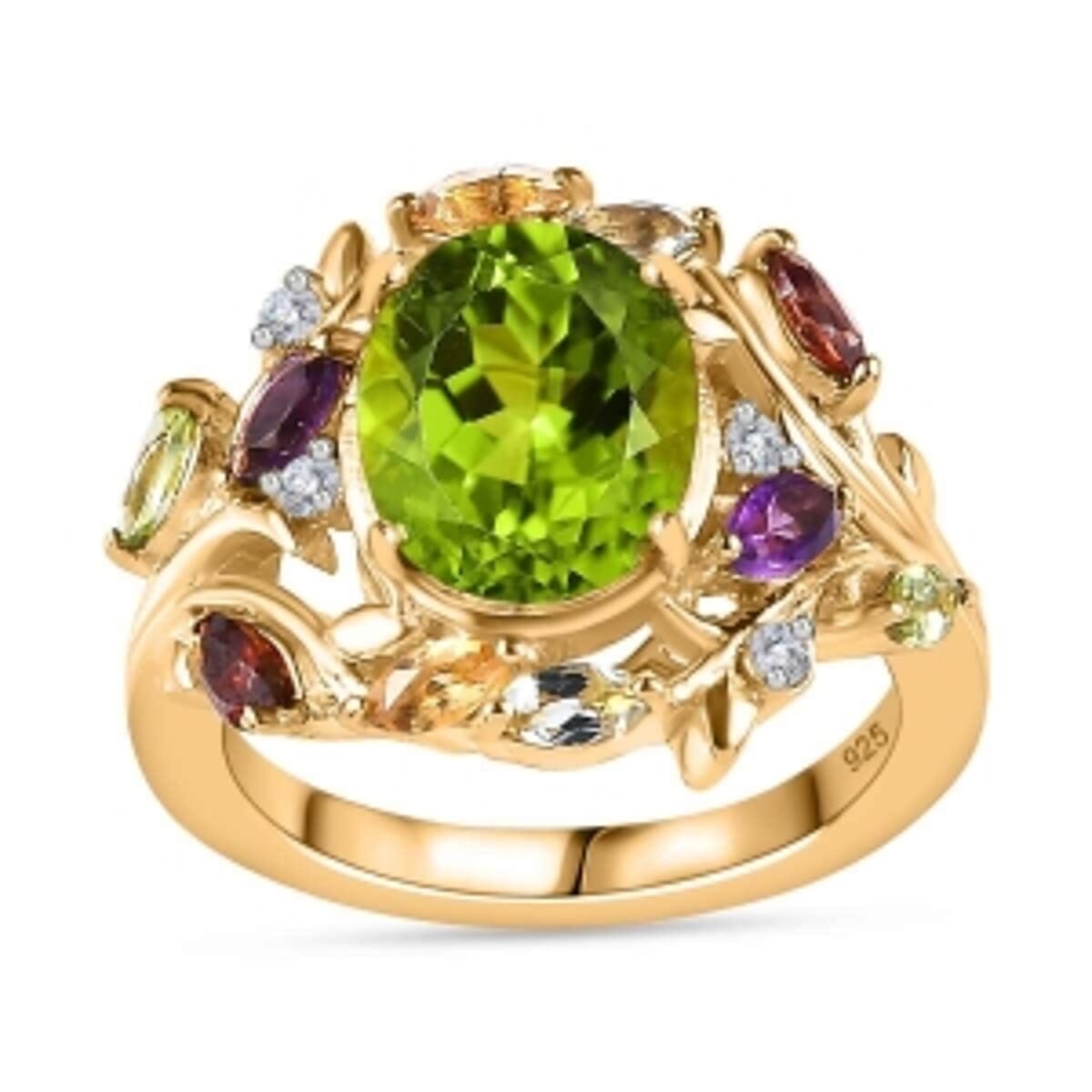 Peridot and Multi Gemstone 3.85 ctw Cluster Ring in Vermeil YG Over Sterling Silver (Size 11.5) image number 3