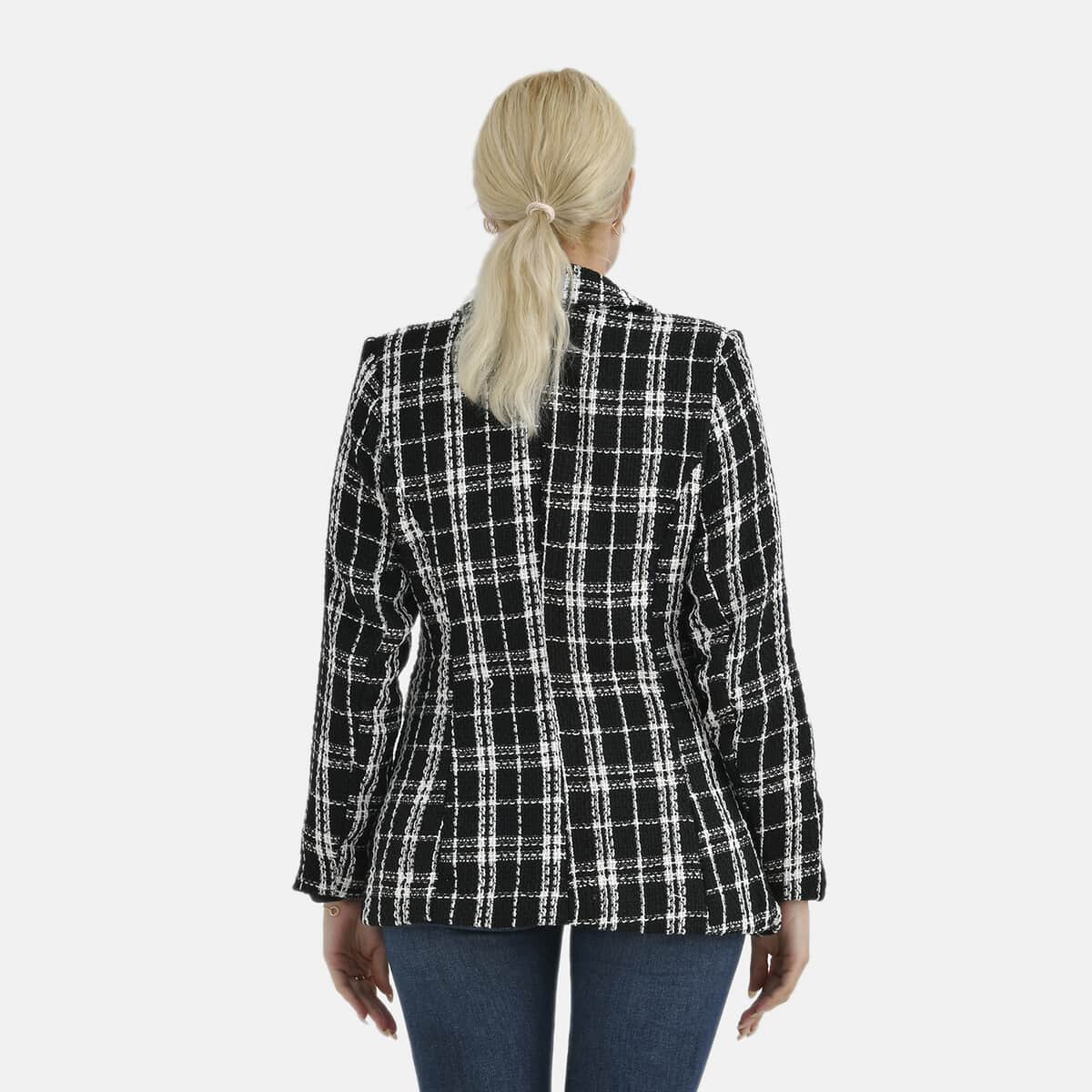 Black Plaid Pattern Finely Knit Formal Blazer - S image number 1