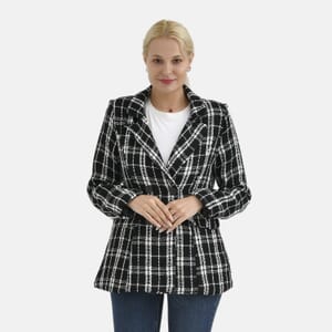 Black Plaid Pattern Finely Knit Formal Blazer - M