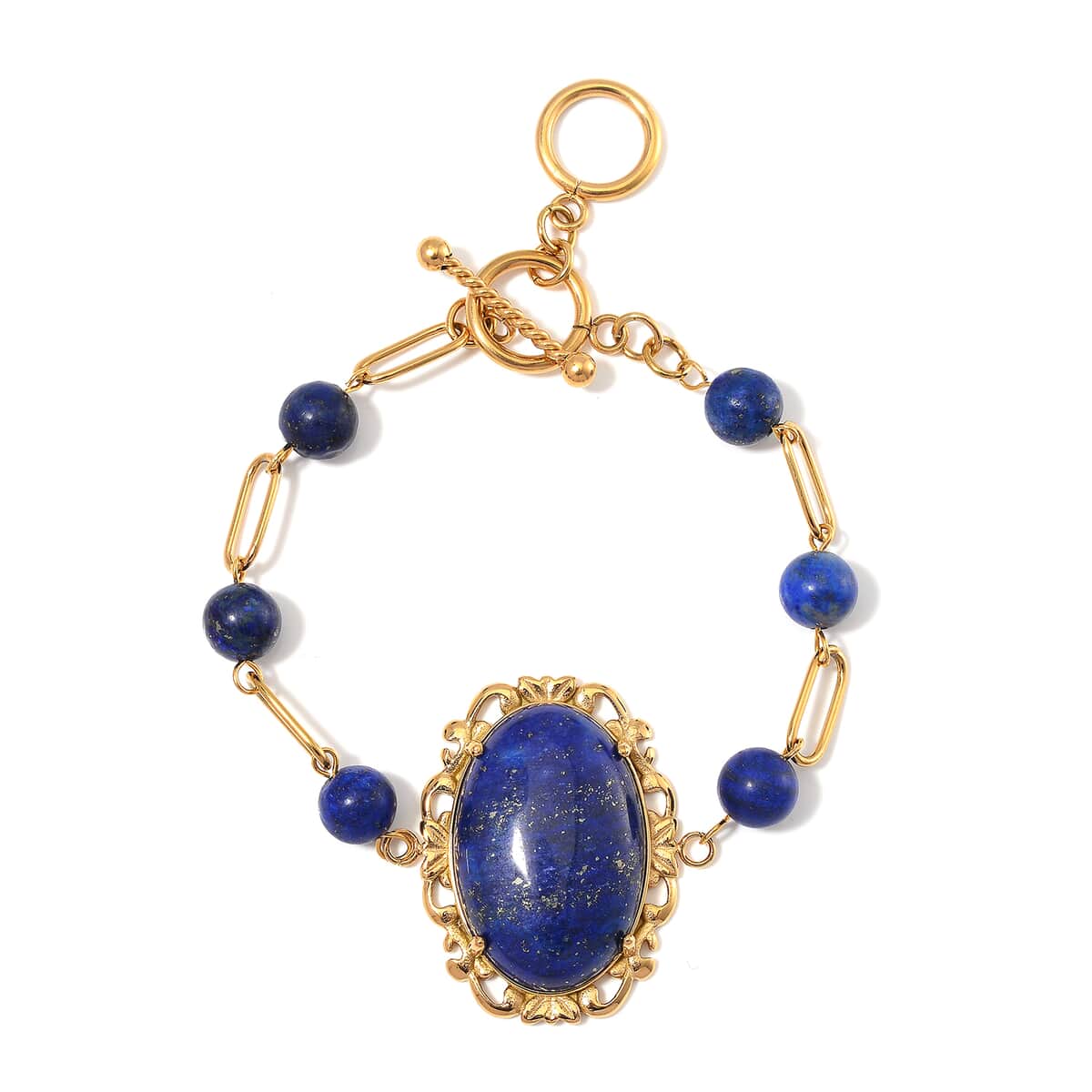 Lapis Lazuli 13.00 ctw Bracelet in ION Plated YG Stainless Steel (7.50-9.0In) image number 0