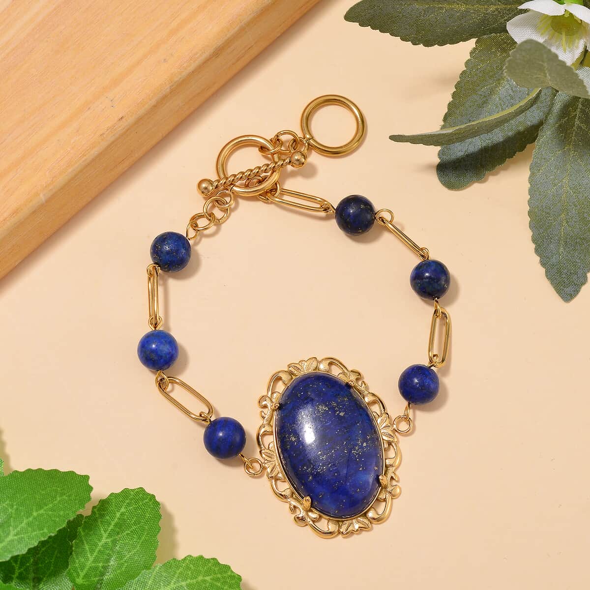 Lapis Lazuli 13.00 ctw Bracelet in ION Plated YG Stainless Steel (7.50-9.0In) image number 1