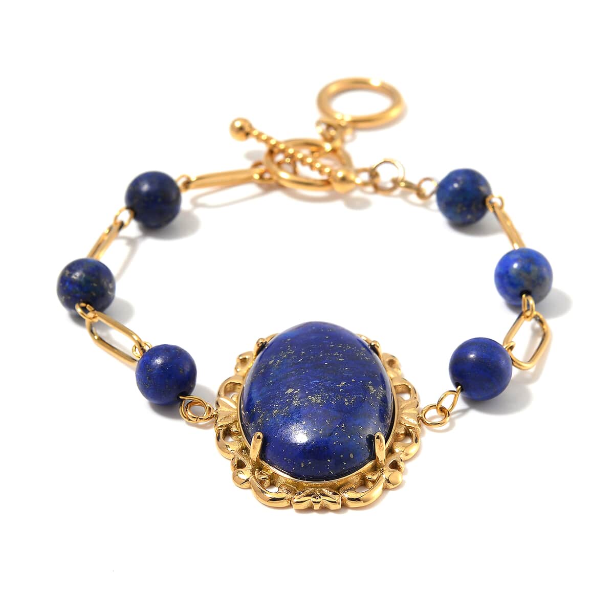 Lapis Lazuli 13.00 ctw Bracelet in ION Plated YG Stainless Steel (7.50-9.0In) image number 2