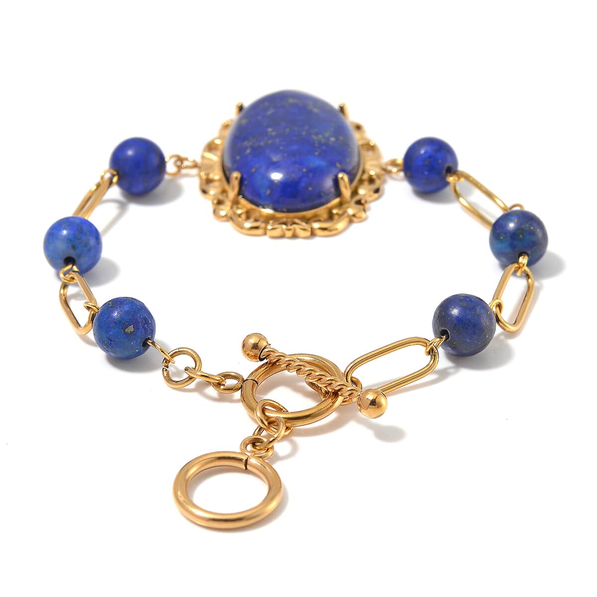 Lapis Lazuli 13.00 ctw Bracelet in ION Plated YG Stainless Steel (7.50-9.0In) image number 3