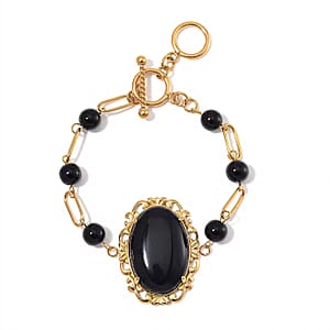 Black Onyx 13.00 ctw Bracelet in ION Plated YG Stainless Steel (7.50-9.0In)