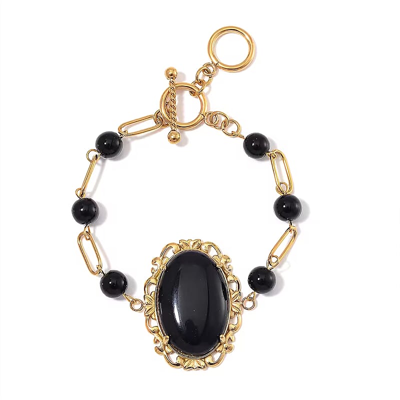 Black Onyx 13.00 ctw Bracelet in ION Plated YG Stainless Steel (7.50-9.0In)