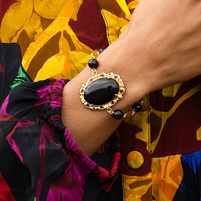 Black Onyx 13.00 ctw Bracelet in ION Plated YG Stainless Steel (7.50-9.0In)