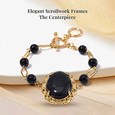 Black Onyx 13.00 ctw Bracelet in ION Plated YG Stainless Steel (7.50-9.0In)